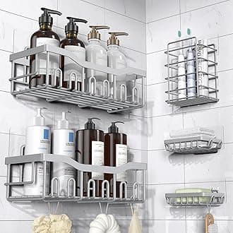 5-Pack Rustproof Stainless Steel Shower Caddy Set– No Drill Adhesive Bathroom Organizer, Space-Saving Shower Shelves for Apartment Essentials, Bathroom/Kitchen Storage Home Decor-L Size