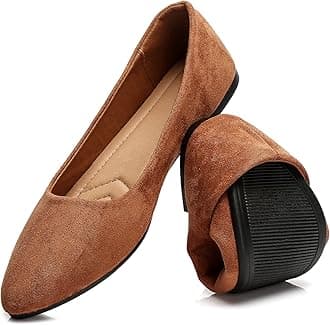 Women’s Black Flats Shoes Comfortable Suede Pointed Toe Slip On Casual Ballet Flats Dress Shoes Nude Flats