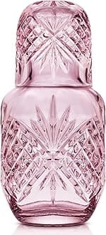 Godinger Bedside Night Carafe, Water Pitcher with Cup, Water Carafe - Cup and Bottle to Keep Next To Your Bed for a Handy Midnight Drink - Blush