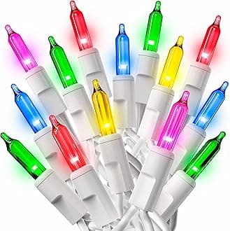 PREXTEX Bright and Colorful Christmas Lights (60 Feet, 300 Count) - Fall Decor and Christmas Tree Lights with White Wire - Indoor and Outdoor String Light - Multi-Color Incandescent Light