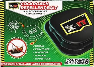 Cockroach Repellent Bait, Eliminates German and American Cockroaches and their Nests, Easy to Use, Pesticide Free, No Vapor or Odor - 6 Bait Stations