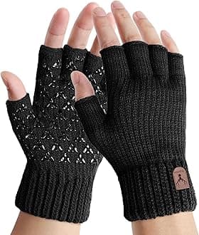 LADES Fingerless Gloves Thermal Winter Gloves Warm Knitted Half Finger Gloves Mittens for Men Women Typing Driving Working