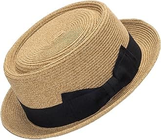 Straw Pork-Pie Fedora-Hat for Women-Men Spring-Summer - Boater Derby Sun Hat with Bowknot