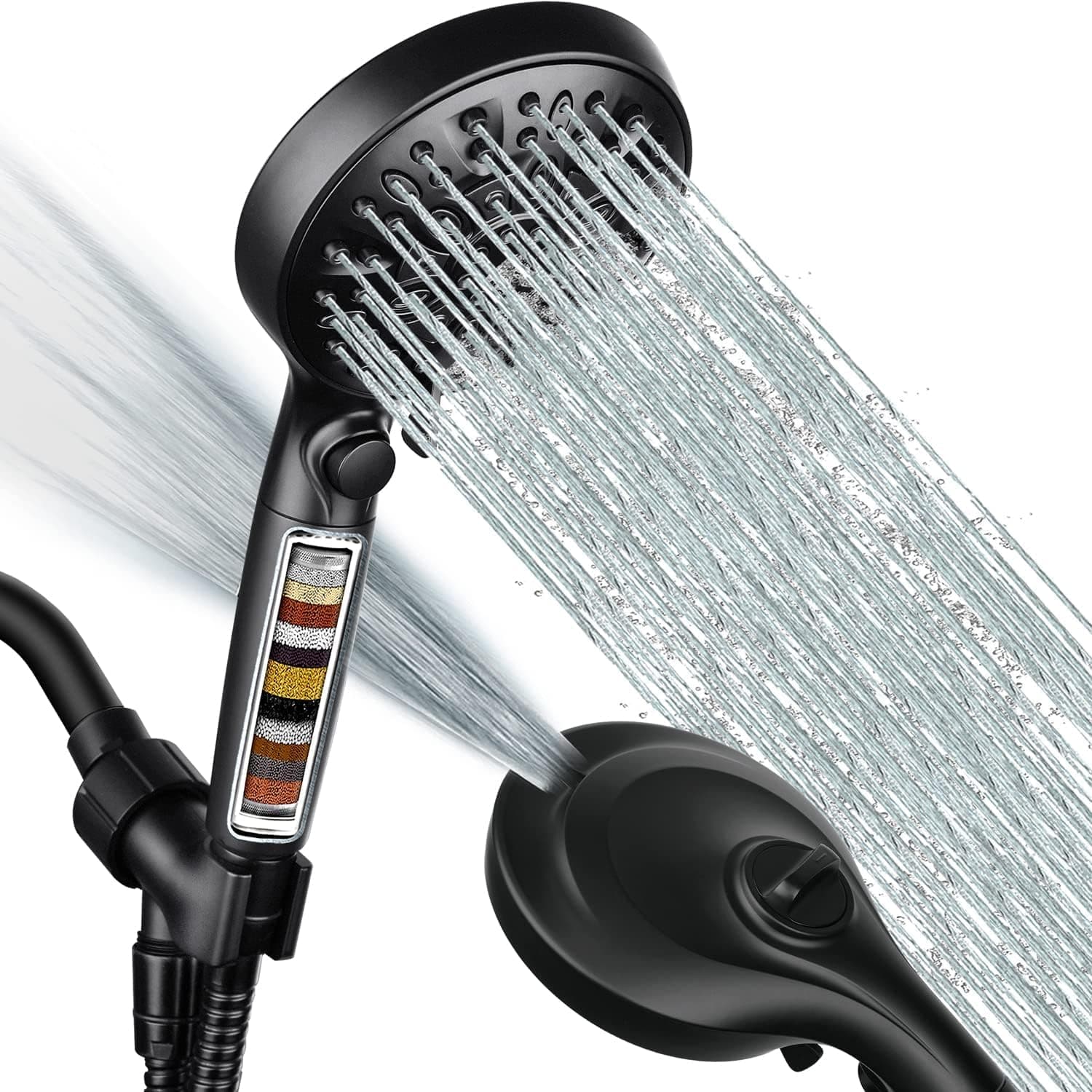 Handheld Shower Head with Filter: 9 Spray Settings High Pressure Shower Head with ON/OFF Pause Switch, 15 Stage Water Softener Filter for Hard Water Remove Chlorine and Harmful Substances