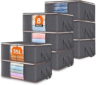 Lifewit 35L Clothes Storage Bags with Clear Window, Foldable Underbed Clothes Covers, Organisers for Clothing, Bedding, Sweaters Protection, 8 Pack, Grey