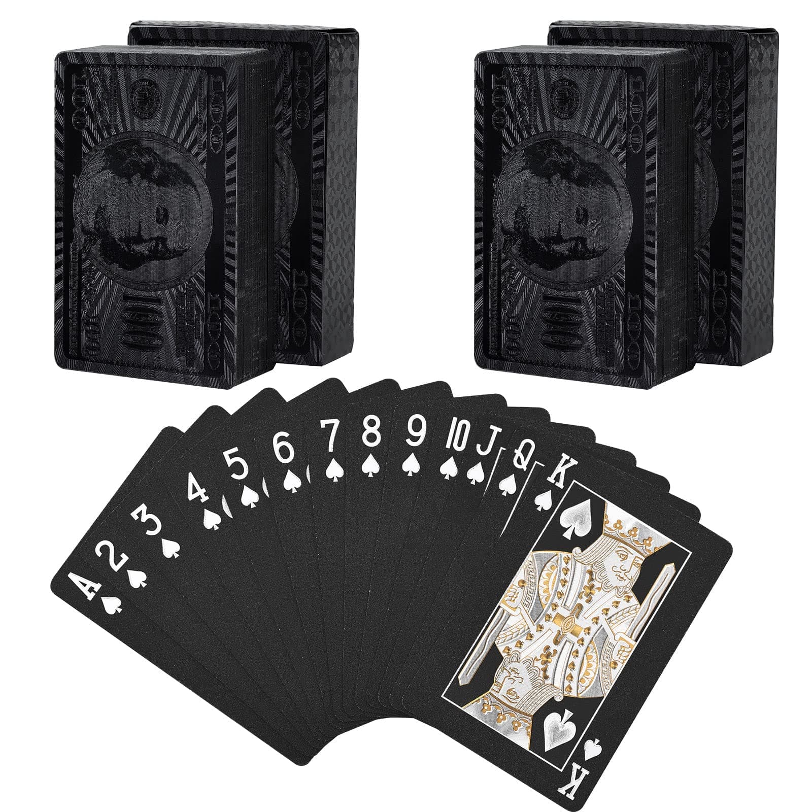 Joyoldelf Black Playing Cards with Dollar Pattern, 2 Pcs Playing Cards - Cool Poker Cards / Playing Cards with Box, Waterproof Playing Cards for Party, Pool, Magic, Trick Tool, Camp & Family Games