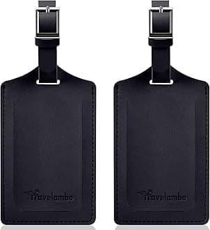 Travelambo Luggage Tags for Suitcases Faux Leather Privacy Protection 2 Pack Bag Tags Travel Accessories Essential, Black, Medium, Stylish and Vibrant