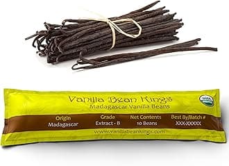 10 Organic Madagascar Vanilla Beans - Whole Extract Grade B Pods for Baking, Homemade Extract, Brewing, Coffee, Cooking