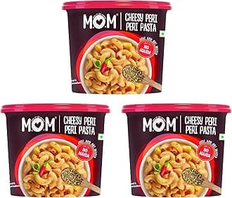 MOM - Meal of the Moment, Cheesy Peri Peri Pasta, Ready to Eat No Added Preservatives Instant Meals 100% Durum Wheat, 74 gm, Pack of 3
