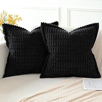 Artscope Black Cushion Covers Set of 2 Corduroy Decorative Square Striped Pillowcase with Stitched Edge Pillow Covers 60x60cm for Home Decor Sofa Bedroom Car