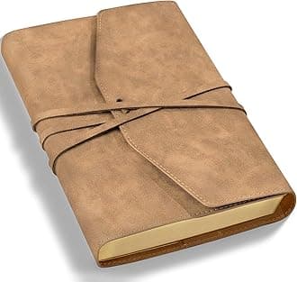 MINICAGIE Vintage Journal for Women Men Leather Bound Journaling Notebook Diary 160 Pages Book of Shadows Journal Soft Cover Journals for Writing Travel Gifts, 5.9x 8.6 in, Light Brown