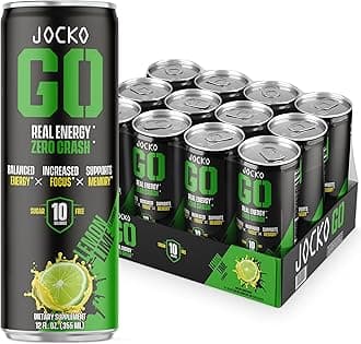 Jocko GO Energy Drink - KETO, Vitamin B12, Vitamin B6, Electrolytes, L Theanine, Magnesium- All Natural Energy Boost, Sugar Free Nootropic Monk Fruit Blend - 12 Pack (Lemon Lime)