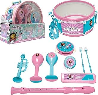 Lexibook, Gabby's Dollhouse, Set of 7 musical instruments (Drum, Maracas, Castanet, Harmonica, Flute, Trumpet, Tambourine), Musical Toy, Handy to carry, Pink/blue, K360GDH