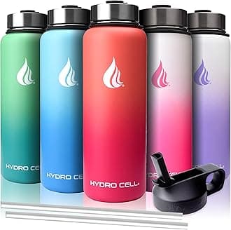 HYDRO CELLStainless Steel Insulated Water Bottle with Straw - For Cold & Hot Drinks - Metal Vacuum Flask with Screw Cap and Modern Leakproof Sport Thermos for Kids & Adults (Blue/Black 40oz)