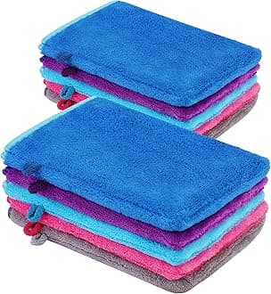 PHOGARY 10 Pack Microfiber Body Wash Mitts, Flannel Soft Face Mitten, Bath Spa Cloth, Reusable Makeup Remover Mitt Gloves, European Style Wash Cloth,15 * 21cm, 5 colors