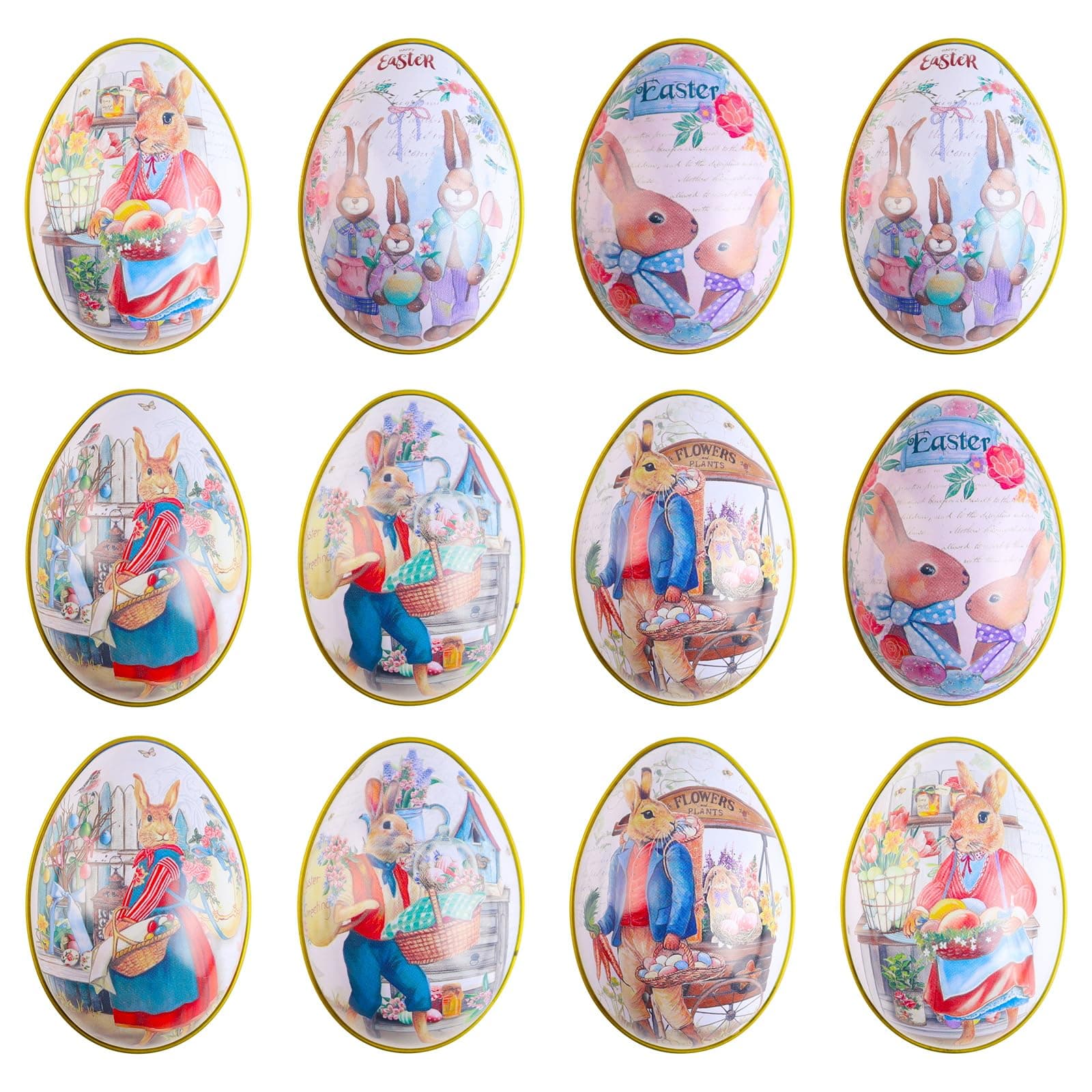 Easter Egg Hunt,12PCS Empty Easter Egg Shells, Fillable Easter Eggs, Easter Decorations Bunny Tin Box, Metal Easter Egg Hunt Kit, Easter Gifts for Kids