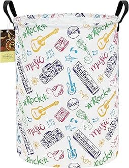 HUNRUNG Laundry Hamper,Large Canvas Fabric Lightweight Storage Basket Toy Organizer Dirty Clothes Collapsible Waterproof for College Dorms（Round-Musical instrument）