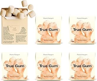 True Gum Ginger & Turmeric Flavour Chewing Gum (6-pack) - Plastic Free Xylitol Gum - Biodegradable Vegan Xylitol Chewing Gum - Plastic & Sugar Free Natural Chewing Gum with Plantbased Ingredients