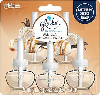 Glade PlugIns Refills Air Freshener, Scented and Essential Oils for Home and Bathroom, Vanilla Caramel Twist, 3.35 Fl Oz, 5 Count