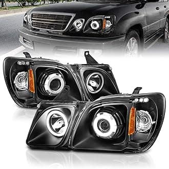 Black Projector Headlights Ultra Bright LED Halo For Lexus LX470 - Passenger and Driver Side