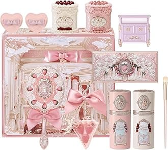 Flower KnowsStrawberry Cupid 13 Pack Makeup Gift Box Set,Lip Cream×2+Liquid Blush×2+Makeup Palette×1+Hand Mirror×1+Solid Perfume×1+Hair Clip×1+Powder Puff×2+Eyeshadow Brush×1+Fridge Magnet×1+Box×1