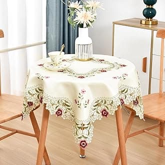 Wolkemer Jacquard Floral Small Tablecloth Little Rose Embroidered Lace Beige Table Cover Square 33 x 33 inch