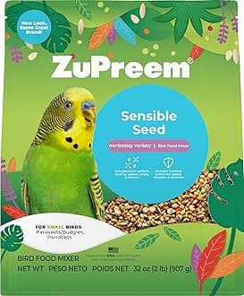 ZuPreem Sensible Seed Bird Food, Parakeet, Budgie, Parrotlet, Dove, Seed and Pellet Blend for Small Birds, Food Mixer Topper, Enriching Variety, Made in USA, Parakeet Seeds (S, 2 lbs)