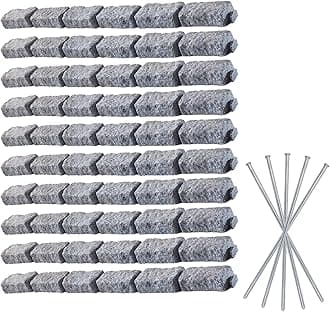 Beuta Landscape Edging | Garden Edging Border | Faux Stone Bricks for Lawn edging, Flower beds, Pathways & Yard Edging– 10 Packs | Each Section Has 6 Bricks 48"L x 4"W x 2.25"H | 30 Spikes |Greystone