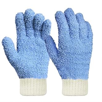 MIG4U Microfiber Dusting Gloves House Cleaning Glove for Blinds, Windows, Shutters, Furniture, and Car, Reusable Lint-Free Blue 1 Pair S/M