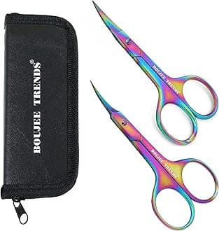 Set of Nail and Cuticle Scissors Toenail Eyebrow Mustache Facial Nose Ear Hair Grooming Multipurpose Small Beauty Scissors Curved and Sharp Blades Multi Titanium Color