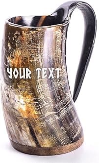 Norse Tradesman Personalized Viking Drinking Horn Mug - Premium Viking Beer Tankard with Your Desired Text Hand-Engraved | Multiple Size, Finish and Design Options