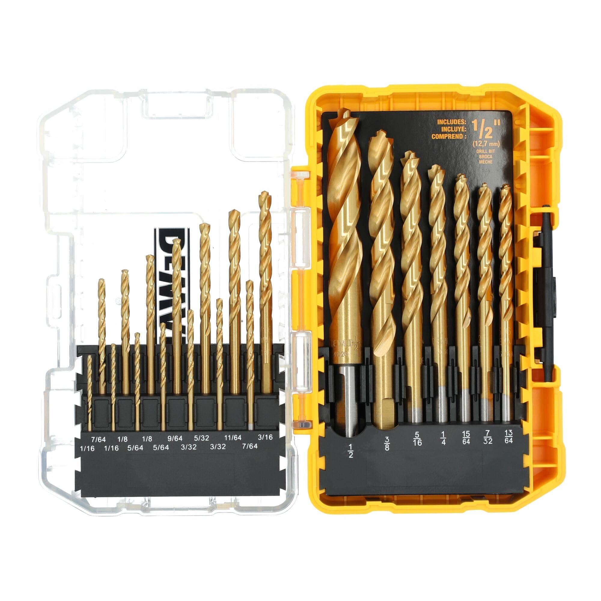 DEWALT Drill Bit Set, 21 Pc. Titanium Nitride Coated Pilot Point DEWALT Bit Set with Case for Wood, Metal and Plastic (DW1361)
