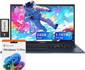 ASUS Vivobook 17.3" FHD Laptop, Intel i3-1215U, 24GB RAM, 1.16TB Storage(1TB SSD+160GB Docking Station Set), ‎Intel UHD Graphics, Numeric Keypad, 720p HD Camera, Wi-Fi 6E, Windows 11 Pro, Quiet Blue