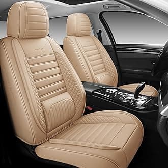 Full Coverage Leather Front Car Seat Covers 1 Pair Universal Fit for Most Cars Sedans Trucks SUVs with Waterproof Leatherette in Automotive Seat Cover Accessories(Beige)