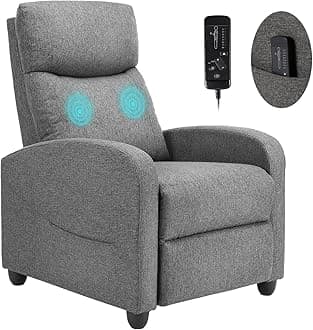 Sweetcrispy Small Sofa Couch Massage Fabric with Lumbar Support, Modern Adjustable Recliner Chair with Padded Backrest for Living Room (Grey), Metal