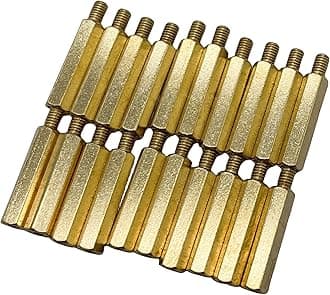 M4 25+6mm Male Female Brass Hex Standoff Spacer Screws PCB Pillars Screw Nuts, 20Pcs