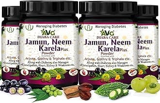 AVG Health Organics Diaba Care Karela Jamun Neem Powder 200gm each, Pack of 4 Diabetes Care Ayurvedic Supplement with Arjuna, Gokhru & Triphala, Helps in Relieving Constipation