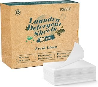 Laundry Detergent Sheets Fresh Linen Scent 160 Sheets 80 Large Loads Plastic Free Fast Dissolve Washing for All Washing Machine Traveling Dorm Life Save Space