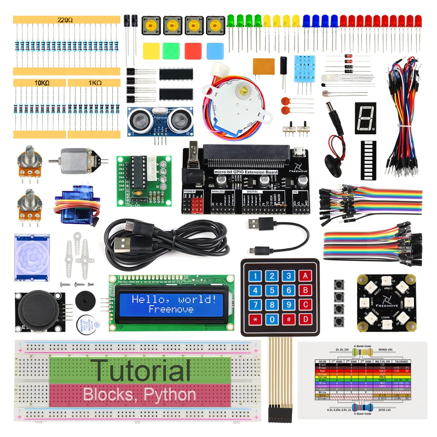 Ultimate Starter Kit for BBC micro:bit (Not Included, Work with V1 & V2), 316-Page Detailed Tutorial, 224 Items, 44 Projects, Blocks and Python Code