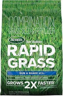 Scotts Turf Builder Rapid Grass Sun and Shade Mix - Combination Grass Seed & Lawn Fertilizer, Covers Up To 8,000 sq. ft., 16 lb.