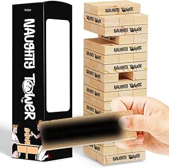 NWTY Tower Questions Game - 54 Fun Conversation Starters - Commands for Game Nights, Date Nights, & to Deepen Connections - A Spin on Fun Classic Games Like Tumbling Wooden Block Tower Games