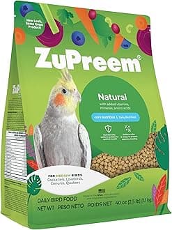 Natural Bird Food, Bird Feed Pellets for Cockatiels, Lovebirds, Quakers, Small Conures & Lorikeets, ZuPreem Core Nutrition, Made in USA, Added Vitamins, Cockatiel Food, (Medium, 2.5 lb Bag)