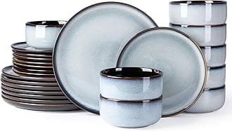 Ceramic Dinnerware Sets for 8,Plates and Bowls Sets,Reactive Glaze Dishes Set,Highly Chip and Crack Resistant | Dishwasher & Microwave & Oven Safe Dishes set,Service for 8-Gray White(24pcs)