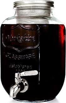 Willow & Everett Cold Brew Coffee & Iced-Tea Maker Pitcher, 1 Gal Glass Dispenser w/Metal Spigot & Mesh Filter Iced Coffee & Sun Tea Brewing System
