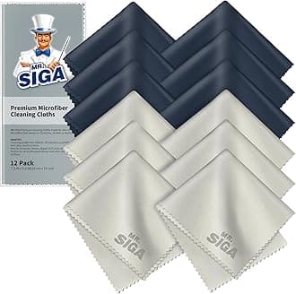 MR.SIGA Premium Microfibre Cleaning Cloths for Lens, Eyeglasses, Screens, Tablets, Glasses, 12 Pack, 6 x 7 inches (15 x 18 cm), Navy/Gray