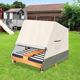 Kids Outdoor Double Chaise Lounge Cover for Wooden Double Chaise Lounge,Waterproof Patio Furniture Cover for Kids or Pets,White&Grayish Green