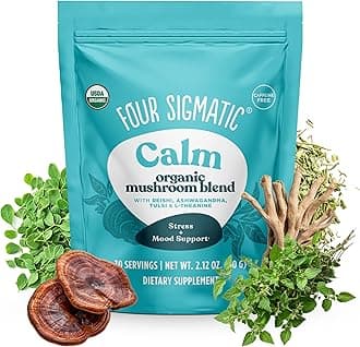 Four Sigmatic Calm Mushroom Blend | Adaptogen Supplement with Ashwagandha, Reishi, Tulsi, Cordyceps, Chaga, Rose Hips, and More | Natural Stress Relief and Immune Support Supplement | 30 Servings