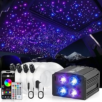 4 Colors 32W Twinkle Starlight Headliner Kit for Car Home with APP&RF Remote,RGBW 1200pcs*0.03in*13.1ft Cables Fiber Optic Star Sky Roof Lights,4 Port Engine Sound Activated Car Ceiling Star Lights
