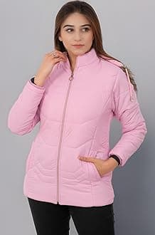 STUFFLIN Women's Quilted Puffer Jacket Full Sleeves Winter Jacket Girls Winter Wear Jacket (M, Baby Pink)