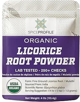Spice Profile USDA Organic Licorice Root Powder, Lab Tested for Heavy Metals, Resealable 4oz Pouch, Mulethi, Regaliz en Polvo
